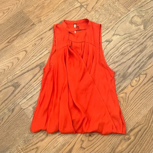 EUC. ✵☽Free People☾✵ Orange <So Fine> Surplice Choker Sleeveless Blouse Top | XS - Picture 3 of 13